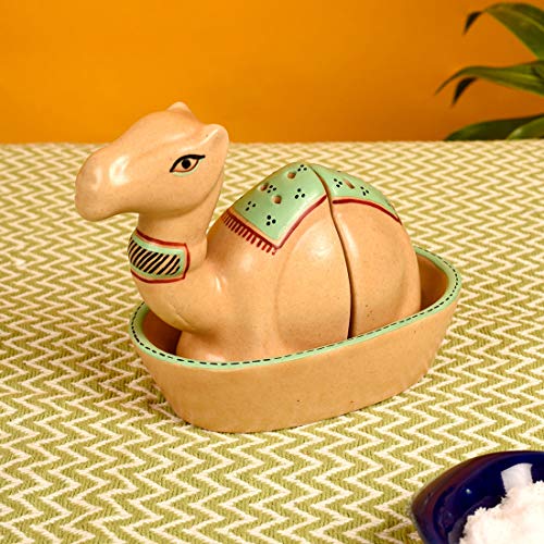 Image of Aakriti Art Creations Ceramic Salt & Pepper Dispenser Set with Tray | Handcrafted Modern Art Dining Table Shaker Set | Kitchen Salt Pepper Organizer | Kitchen Decoration Items Stylish