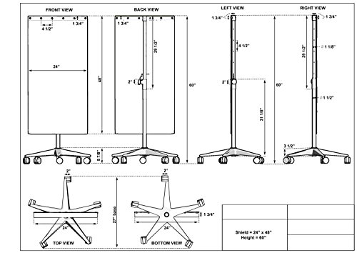 Image of Mobile Lead Porta-Shield - 0.50 mm Pb Eq - Adjustable 24-48″ Height - 24″-Diameter Five-Caster Base - Panels 24 inch x 48 inch - 1 Pack