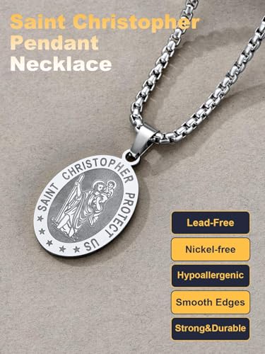 Image of U7 Saint Michael Necklace for Men,Stainless Steel /18K Gold Plated St Michael Archangel /Saint Benedict /Saint Christopher Pendant Amulet Necklace for Men Women