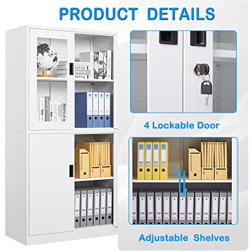 Letaya Storage Cabinet With Doors And Shelves,71 Inch Steel Locker Acrylic Glass Door With Lock, For School Home Office thumb #6