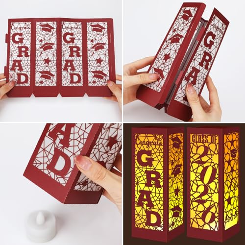 Image of Rossesay 6 Pcs Graduation Table Centerpieces Boxes Class of 2026 Graduation Lanterns for Centerpieces with LED Candles Congrats Grad School College Photo Props for Party Table Decoration (Chestnut)