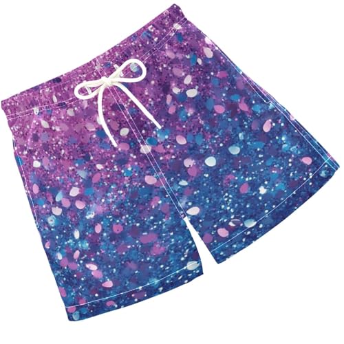 Pigsaly Boys Swim Trunks Teal Purple Pink Gradient Flashing Glitter Boys Board Shorts Swimsuit Swimwear Bathing Suit XS