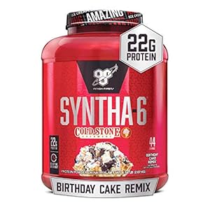 BSN Syntha-6 Whey Protein Powder, Cold Stone Creamery- Birthday Cake Remix Flavor, Micellar Casein, Milk Protein Isolate…