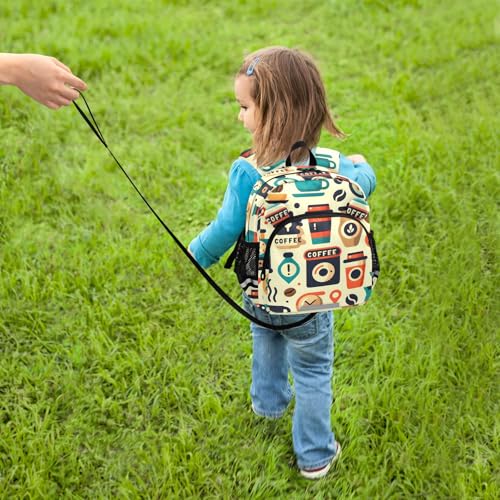 Kid's Backpack for Boys & Girls Toddler Bag Coffee Cups Seamless Backpack with Safety Leash 7