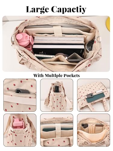 Bolso tote de pana para mujer ligero con cierre y bolsillos miniatura 4