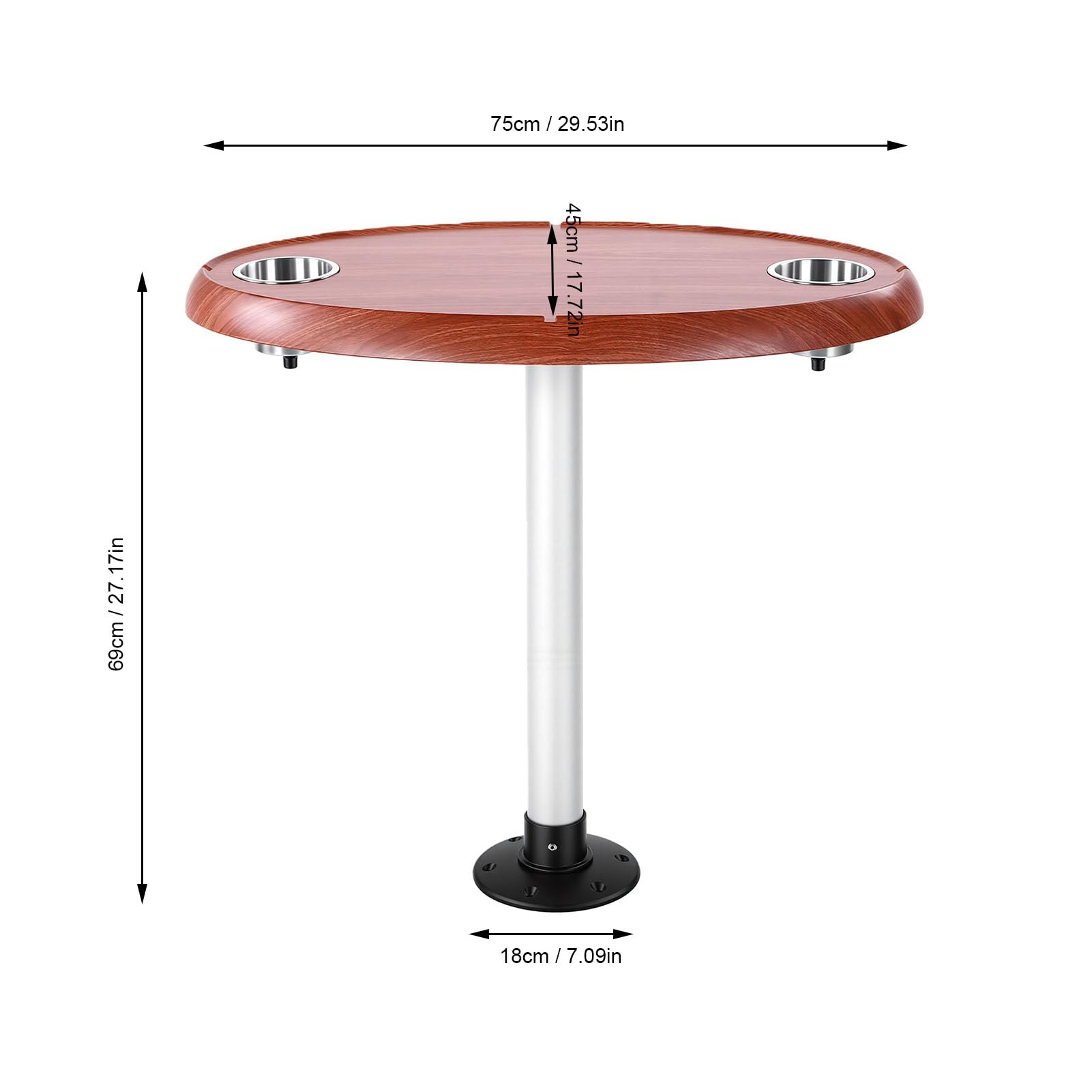 Tavolo per Pontone, ABS di Grado Marino 75x45 Cm con 2 Portabicchieri a Prova di Versamento Tavolo per Barca, per con Set di Gambe in Alluminio Rimovibili per Barche Yacht