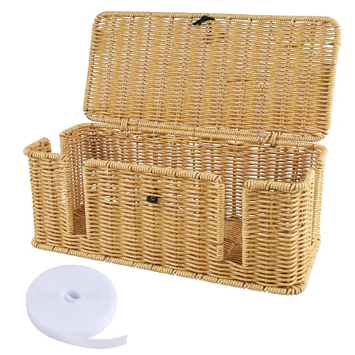 Boîte de rangement de câbles en rotin pour cacher la multiprise et les fils du concentrateur USB