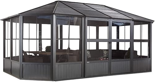 Sojag Charleston - Solarium de aluminio para exteriores de 12 x 18 pies con mosquitera, gris oscuro