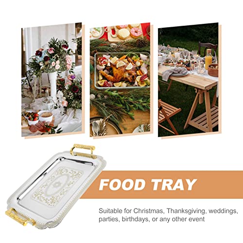 Cabilock Rectangular Serving Tray Serving Tray With Handles Nordic Serving Platter Stainless Steel Food Trays Stainless Steel Tea #TOP5