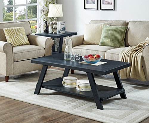 Roundhill Furniture OS3372 Athens Contemporary 3-Piece Wood Shelf Coffee Table Set , Black thumb #1
