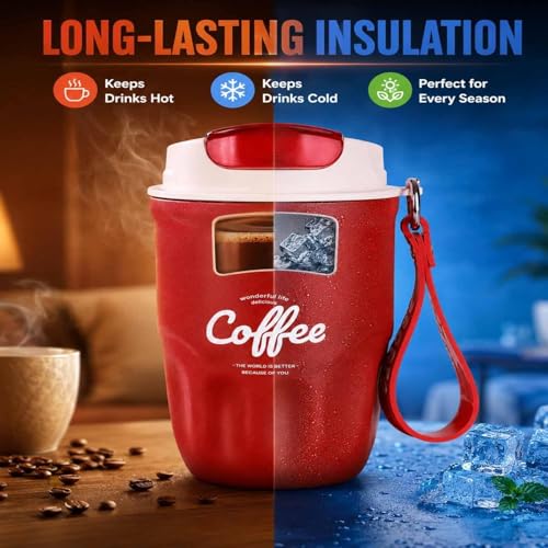 Image of GDSAFS Coffee Vacuum Flask, 12 OZ Insulated Coffee Travel Mug with Led Digital Temperature Display, Coffee Travel Mug Spill Proof with Carry Cord for Keep Hot /Ice Coffee,Tea and Beer (2pcs-smart-b)