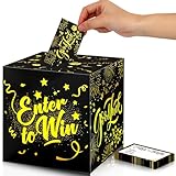 Spiareal Enter to Win Donation Box with Raffle Tickets Cards Gold Raffle Safe Suggestion Box with Entry Form Cards Ballot with Slot Collection for Contest Carnivals Raffles