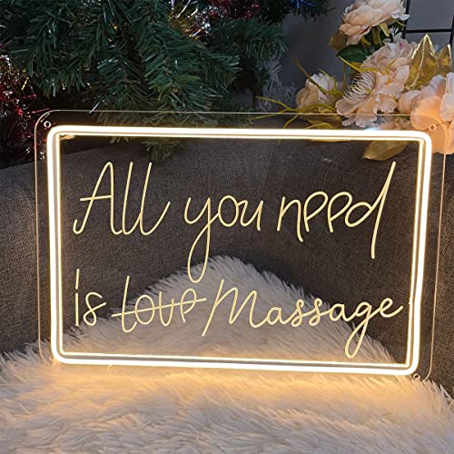 Image of Neon Sign All You Need is Massage Wall Decor 3D Art Carving Design Indoor Bedroom Led Neon Signs Backdrop Flex Christmas Party Wedding Living Room Birthday Gift(Warm White,USB,30x20CM)