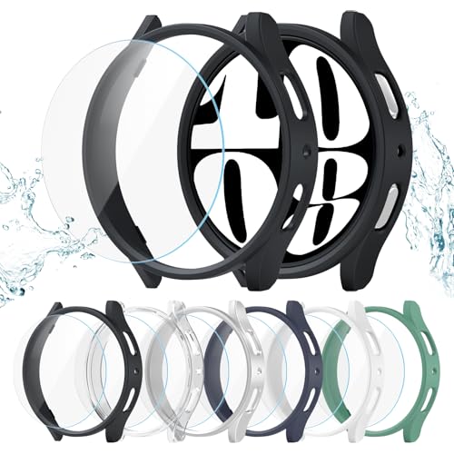 Landhoo 6+6 Pack for for Samsung Galaxy Watch 6 40mm Screen Protector Case, Hard PC Bumper + HD Anti-Fog Tempered Glass Protective Film, Face Cover Set for Galaxy Watch 6 40mm Accessories
