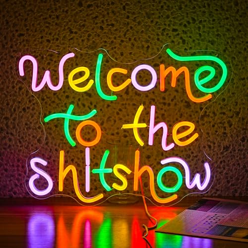 Image of Welcome To The Show Neon Sign USB Powered Individual Fashion Decor Neon Sign Dimmable Multicolored Neon Light for Wall Decor Led Light Up Letters Sign for Vogue Occasion Home Bar Art Wall Decor(16.5*12.6 In)
