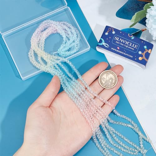 SUNNYCLUE 1 Box About 900-950Pcs Rainbow Glass Beads Bulk Round Glass Crystal Beads Multi-colour Light Sky Blue Clear Transparent Cute Bead for jewellery Making Diy Craft Necklace Bracelet Women Adult - Image 3