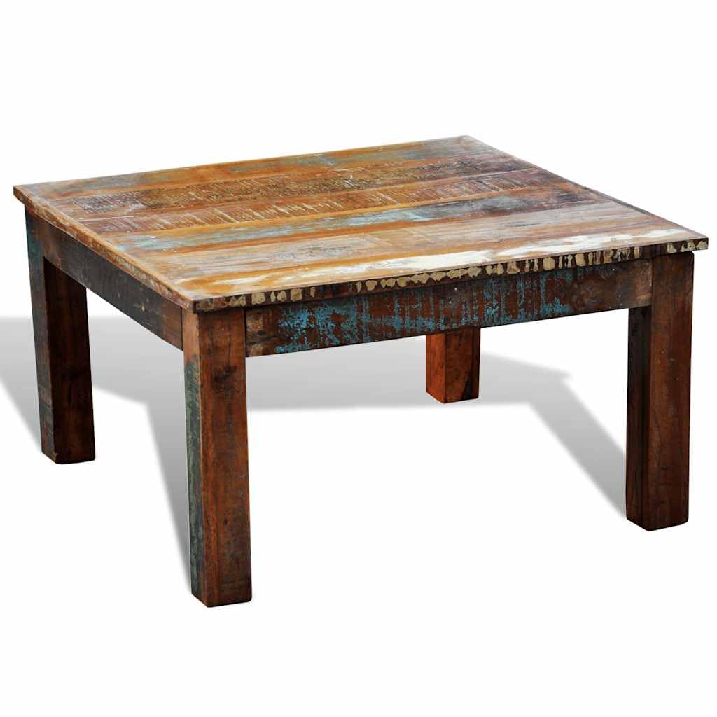 Kwadratowy stolik kawowy z litego drewna pochodzącego z recyklingu ze stabilnym blatem i wytrzymałym stelażem, 80 x 80 x 45 cm, wykonany ręcznie do salonu, salonu
