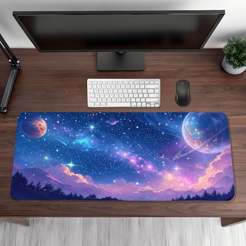 Image of Pastel Space Premium Desk Mat | Anti-Skid | Anti-Slip | 80 x 30 cm | Laptop Mat for Work from Home /Office /Gaming- Extended Mouse pad and Keyboard Desk mat