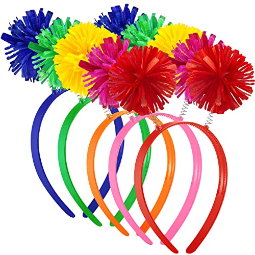 WILLBOND 5 Pieces Pom Pom Headband Head Bopper Headband for Women Adults Accessory Cosplay Supplies Team Spirit Accessories(Mixed Color)