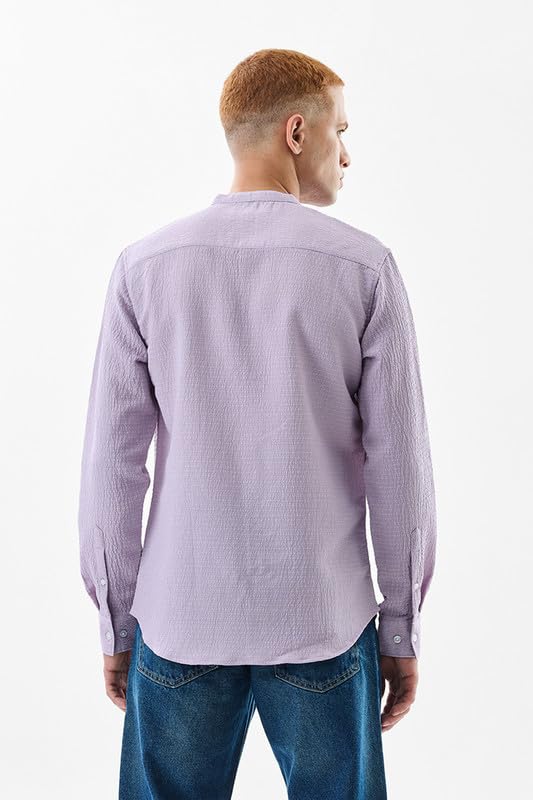 Image of SNITCH Lavender Textured Cotton-Lycra Blend Shirt