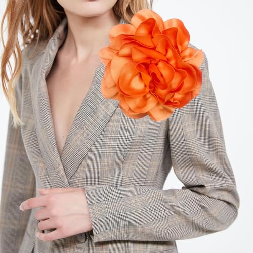 Image of Dainty Fabric Rose & Camellia Flower Oversized Brooch Pins & Hair Clip - Large Lapel Pin, 4.3in /7.5in