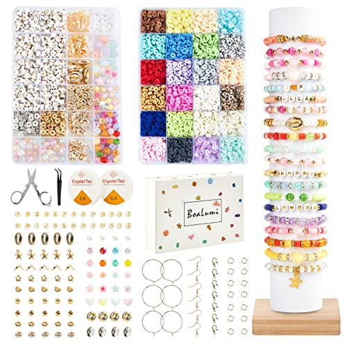 BoaLumi Bracelet Making Kit Beads - 2 Boxes Polymer Clay Beads for Bracelets Making -7200 Pcs 24 Colors Beads for Jewelry Making with Gift Pack - Bracelet Making Kit for Teen Girls, Adults