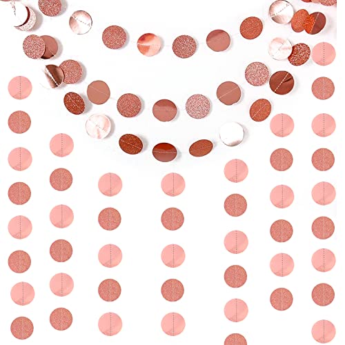iRenXiao 16 Mètres Guirlande en Papier, Paillettes Rondes Guirlande Mariage Or-Rose Décoration de Fête Guirlande Papier pour Noël, Mariage, Anniversaire