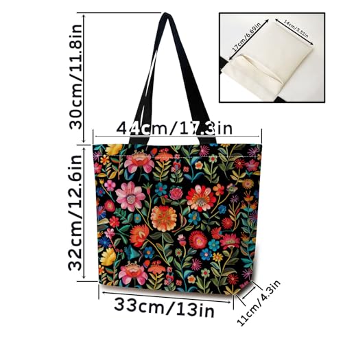 Bolso Tote Florido Colorido Estético con Bolsillo Interior con Cremallera Ligero y Lavable Estilo Bohemio para Mujeres miniatura 4