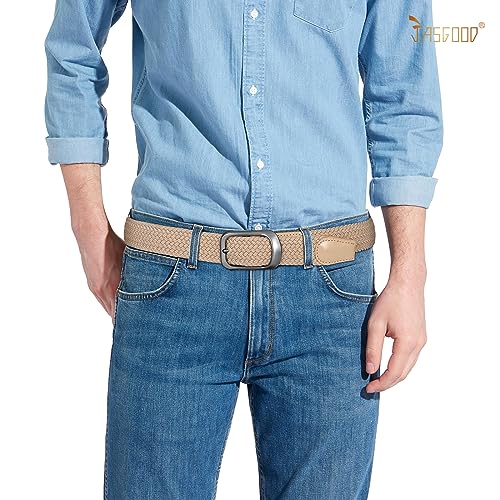 Image of JASGOOD Stretch Belt for Men, Men Women Elastic Woven Braided Belt 1 3 /8 Casual Belt Golf Belt for Jeans Pants