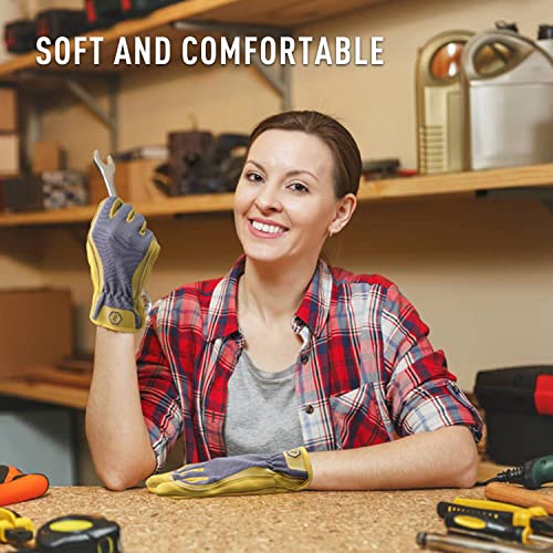 Aigevture Premium Deerskin Leather Work Gloves For Women,General Utility Gardening Gloves Touch Screen,Extremely Soft, Improved Dexterity, Breathable,Fit Perfectly(Large, Gold) #TOP1