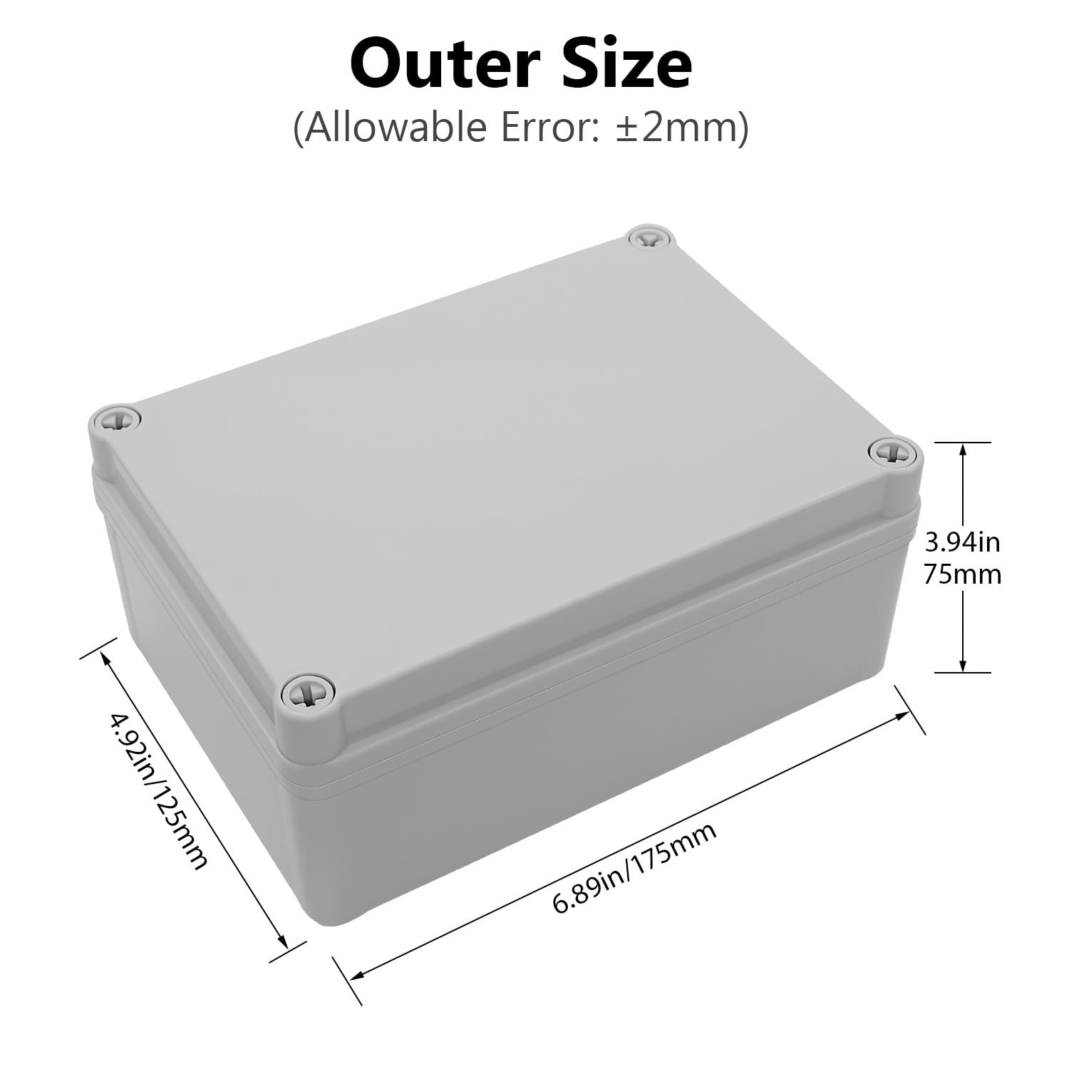 LeMotech Junction Box IP67 Waterproof Dustproof ABS Plastic Project Box for Electrical Outdoor Enclosure Gray 6.9 x 4.9 x 3 inch (175 x 125 x 75 mm),2 Pack