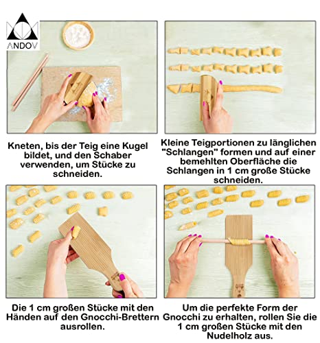3-in-1 Manuelles Gnocchi & Garganelli-Set aus Bambus - Nudelbrett, Rollen & Butterformer - Traditionelle Pasta & Butterherstellung ohne Strom