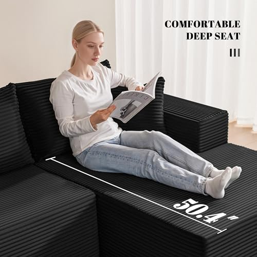 Image of Mangodan 140 inch Cloud Sectional Couch, Boneless Sofa for Living Room, Modular Sectional Sofa with Deep Seat, Comfy Fluffy U-Shaped Couch with Right-Facing Chaise, No Assembly Required, Black