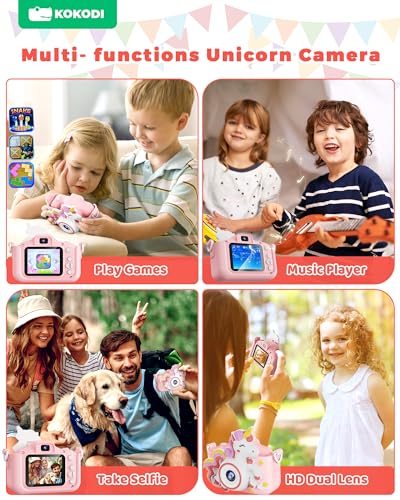Image of KOKODI Kids Camera Toy Digital Camera for Kids, Birthday Gifts for Girls Age 3-12, 1080P HD Video Camera for Toddler, Unicorn Children Toys for 3 4 5 6 7 8 9 Year Old Girls with 32GB SD Card