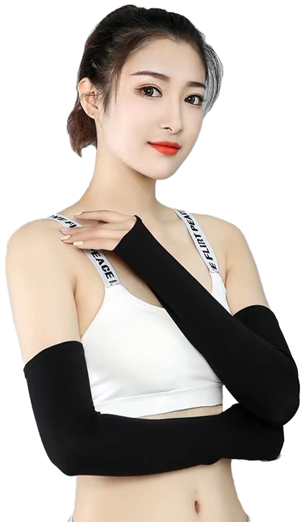 SUTARIH Arm Sleeves for Women Long Fingerless Gloves Sun Block Arm Warmers Outdoor 2 Pairs Set