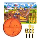 Set of 3 Construction Utensils, Plate and Worksite Placemat