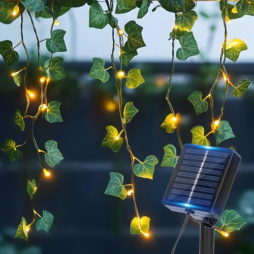 Aigostar Lichtervorhang Solar 3M+1M*1M 70 LED Künstlicher Efeu Lichterkette IP65 Grüne Blatt lichter, 8 Modi Lichterkettenvorhang für Garten Balkon Zaun Hochzeit Party Schlafzimmer, Warmweiß