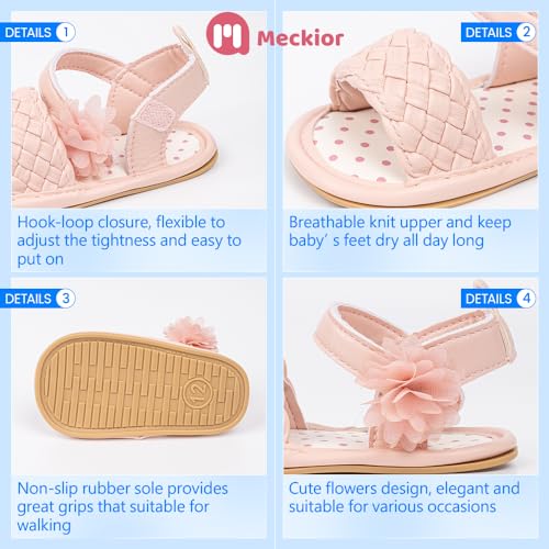 Image of Meckior Baby Toddler Infant Girls PU Leather Soft Open Toe Summer Sandals Flower Princess Flat Shoes