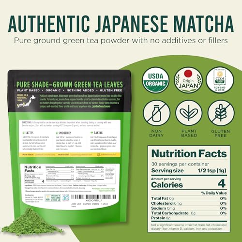 Image of Jade Leaf Matcha Organic Culinary Grade Matcha Powder - Japanese Green tea for Baking, Smoothies, Lattes, and Skin Care, 30g / 1.06 Ounce (Pack of 1)