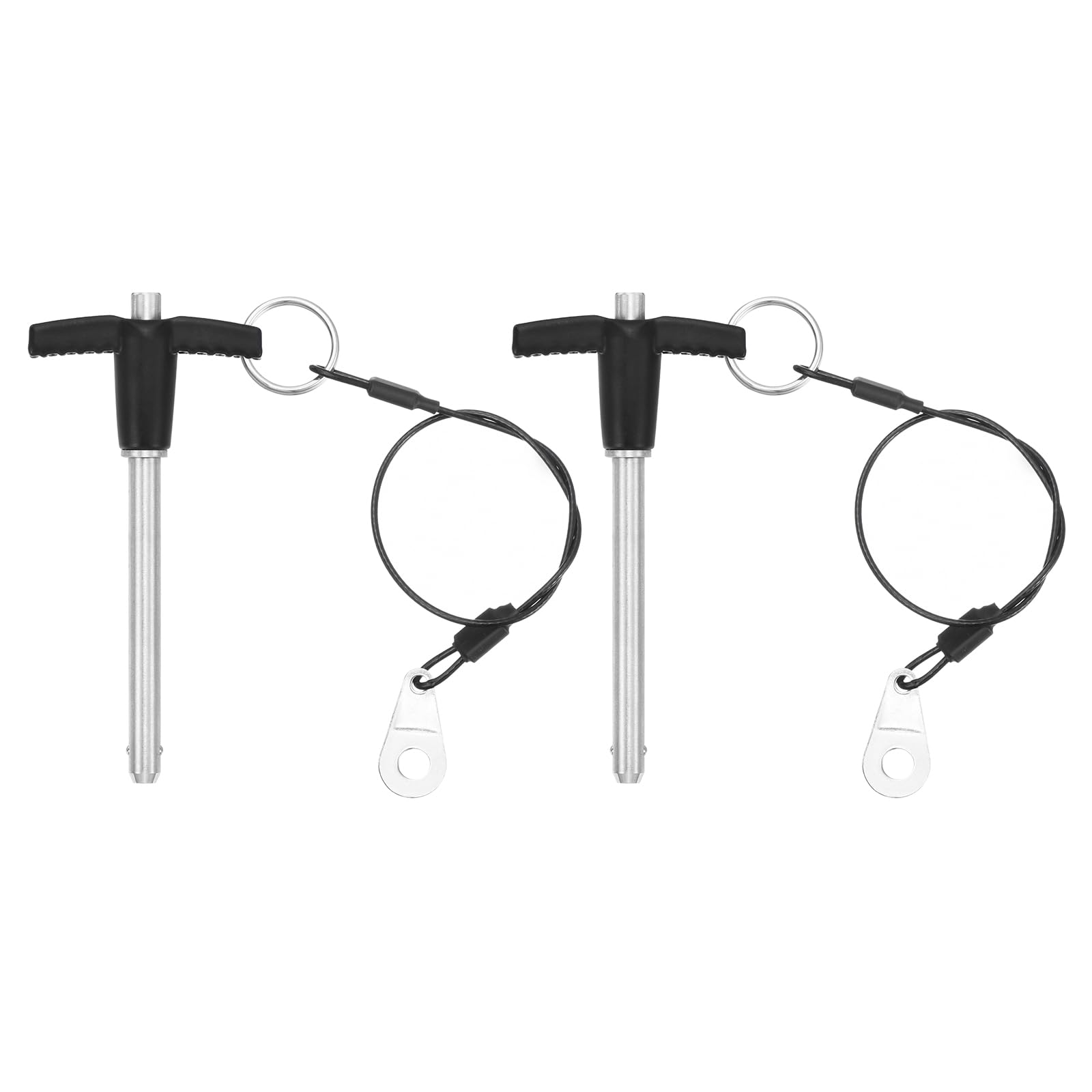 uxcell 2 Pcs T Handle Quick Release Pin, 1/4" x 2"(Dia. x L) 304 Stainless Steel Push-Button Quick Release Pin with Lanyard Cable for Audio Bimini Top