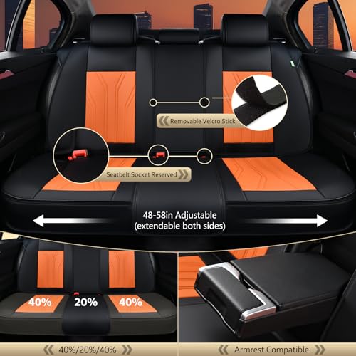 Image of FLORICH Leather Seat Covers, Car Seat Covers Full Set, Car Seat Protectors 5 Seats, Automotive Seat Covers Driver Seat Covers Fit for Most Cars Trucks SUV-Black&Orange