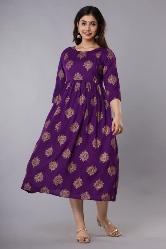Image of Vinny's Creation Women's Cotton Maternity Kurti | Floral Printed Feeding Kurta with Hidden Zipper | Stylish Pregnancy Gown & Nursing Dress for Womens
