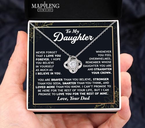 Daughter Gift From Dad, To My Daughter Love Knot Necklace From Dad With Heartfelt Message, Jewelry Gifts From Daddy, Valentines Day, Graduation, Birthday, Christmas Gift From Daddy3