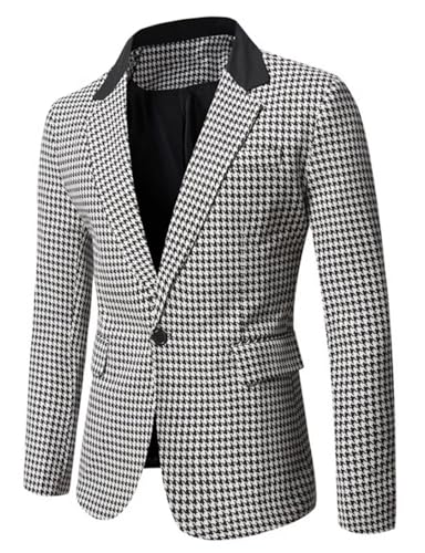 Blazer Pied-de-Poule Homme à Un Bouton - Veste de Costume Formel pour le Quotidien et les Fêtes