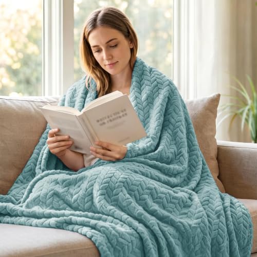 Image of Exclusivo Mezcla Fleece Throw Blanket for Couch Sofa, 50 inchx70 inch, Celadon