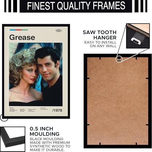 Image of BLINKART Grease (1978) Movie Poster Frame 12x18 Inch | Premium 300 GSM Paper Wall Print | Mid Century Vintage Film Artwork for Home, Bedroom, Living Room, Office | Framed Photo Decor