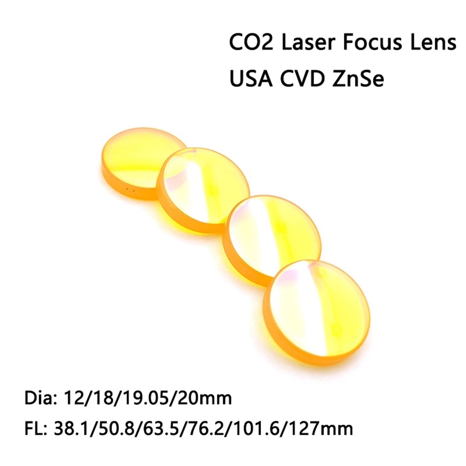 12 18 19.05 20mm FL 38.1 50.8 63.5 76.2 101.6 127mm USA CVD ZnSe CO2 Laser Lens for Laser Cutting Machine(20MM_101.6MM)