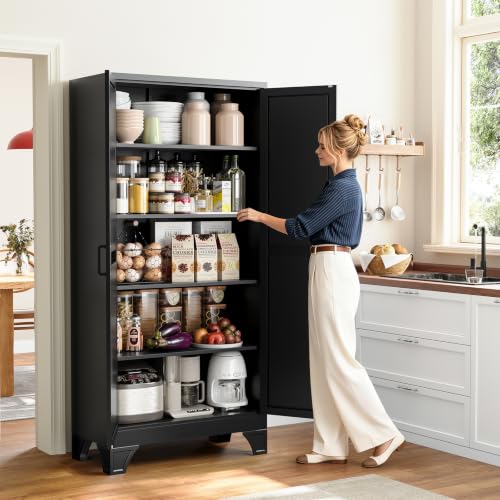 Image of Yizosh 71 inch H Tall Metal Kitchen Pantry Storage Cabinets Cupboard