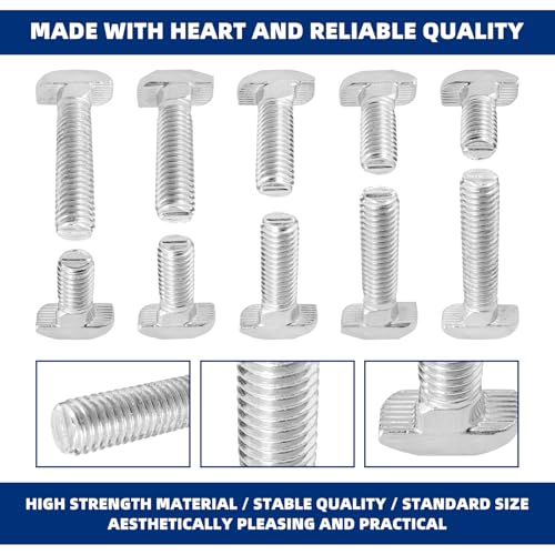 Image of 50Pcs M8x16 /20 /25 /30 /35mmThread T-Slot Drop-in Stud Sliding Screw Bolt with Flange Nut Set, Heavy Duty Hammer Head Bolt T Shape Screws for European Standard 40 Series Aluminum Profile