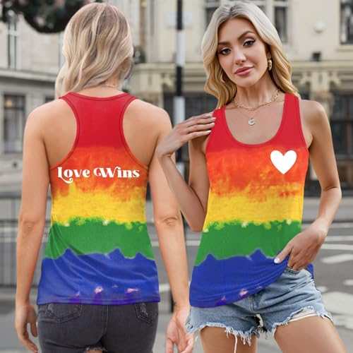 Image of Ithalt Pride Tank Top for Women LGBT Rainbow Flag Shirt Love Heart Graphic Tee Lesbian Gay Pride Sleeveless Vest
